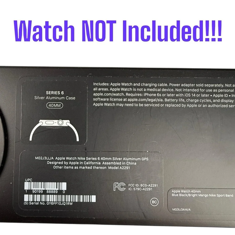 Apple Watch Nike Series 6 40mm EMPTY BOX‎ + S/M Blue Black Mango Band NO WATCH